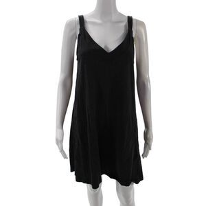 Leallo Womens Sleeveless V-Neck Mini Tank Dress Solid Gray Size L